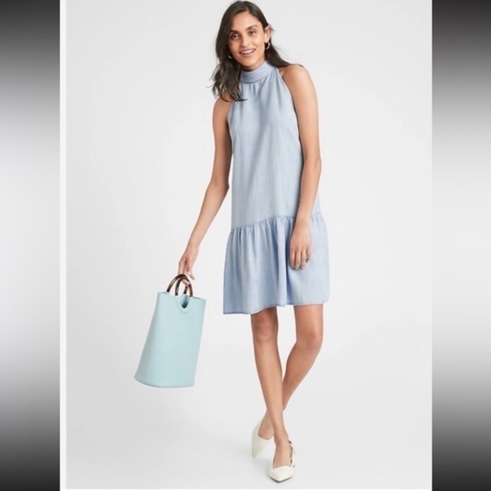 NWT Banana Republic CHAMBRAY BOW-BACK SHIFT DRESS